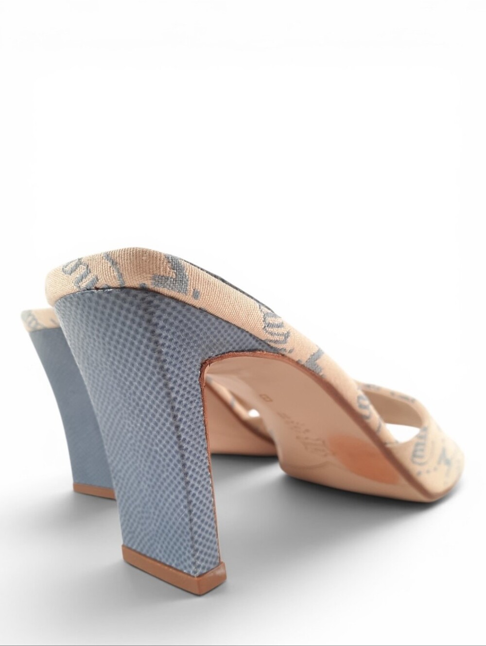 Y2K MAURI EELSKIN Monogram Slides NWOT Italy Denim Sandals Heels Square Toe 11